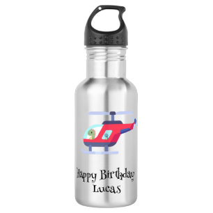 Funny dinosaur Helicopter Birthday party DIY Name Stainless Steel Water Bottle
