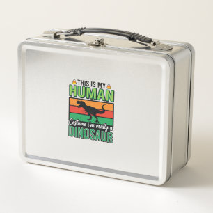 Funny Dinosaur Human Costume Halloween Metal Lunch Box
