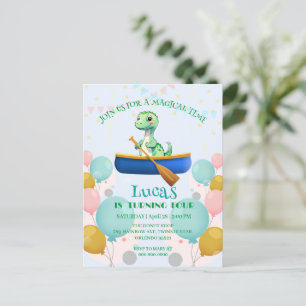 Funny dinosaur Kayak Birthday party DIY Name Postcard