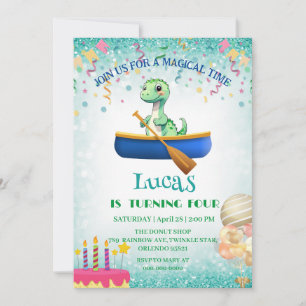 Funny dinosaur Kayak Kids Birthday party DIY Name  Invitation