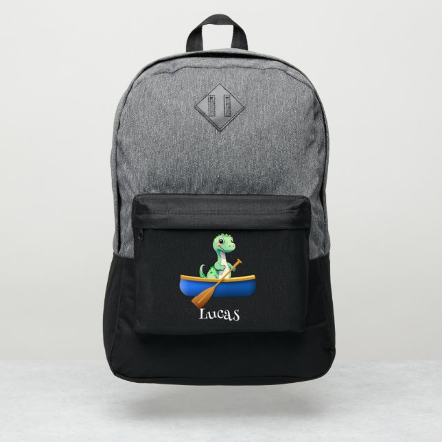 Funny dinosaur  Kayak School party kids DIY Name Port Authority® Backpack (Front)