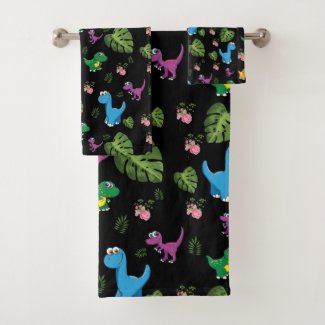 Funny Dinosaur, leaves Bath Towel Set