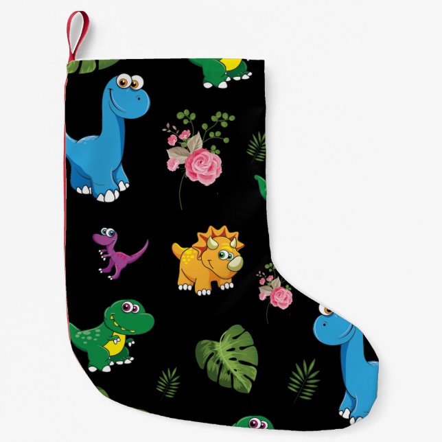 Funny Dinosaur, leaves Small Christmas Stocking (Front)
