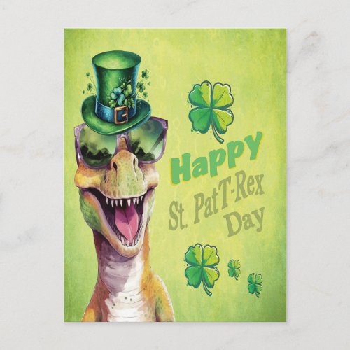 Funny Dinosaur leprechaun Irish St Patricks Day Postcard