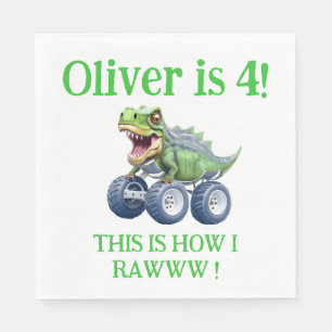 Funny dinosaur monster truck napkins