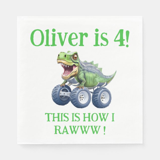 Funny dinosaur monster truck  napkins (Front)