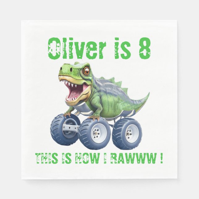 Funny dinosaur monster truck  napkins (Front)