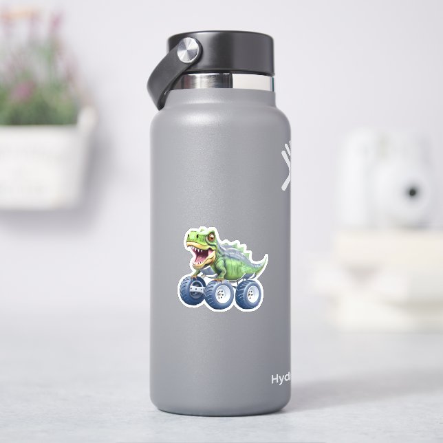 Funny dinosaur monster truck  sticker (HydroFlask)