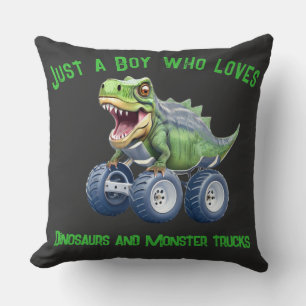 Funny dinosaur monster truck  throw pillow