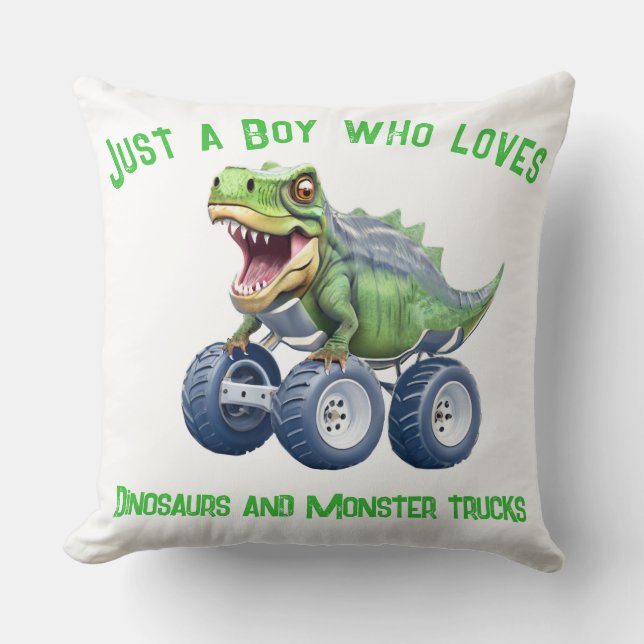 Funny dinosaur monster truck  throw pillow (Front)