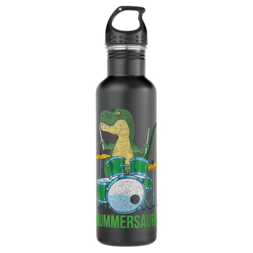 Funny Dinosaur Musician T Rex Drummer Boys Gift Dr Stainless Steel Water Bottle