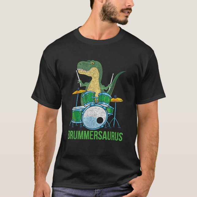 Funny Dinosaur Musician T Rex Drummer Boys Gift Dr T-Shirt (Front)