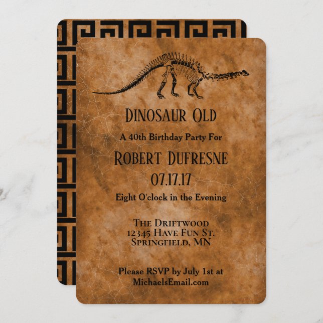 Funny Dinosaur Old Birthday Party Invitation (Front/Back)