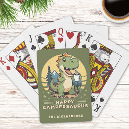 Funny Dinosaur Outdoors Camping Custom Family Name Poker Cards