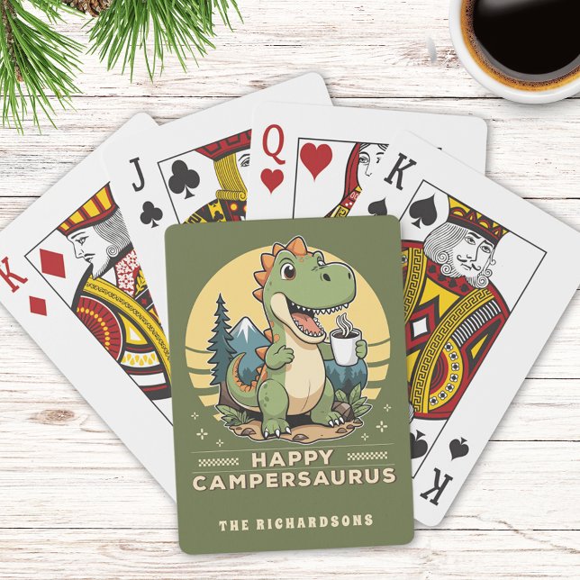 Funny Dinosaur Outdoors Camping Custom Family Name Poker Cards (Creator Uploaded)