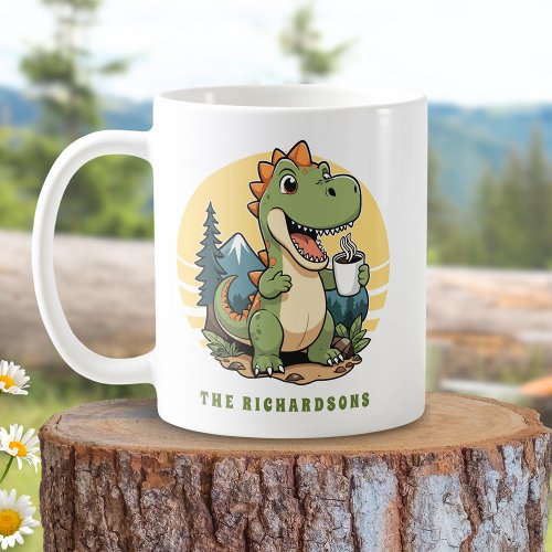 Funny Dinosaur Outdoors Custom Family Name Camping Coffee Mug