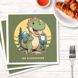 Funny Dinosaur Outdoors Custom Family Name Camping Napkins