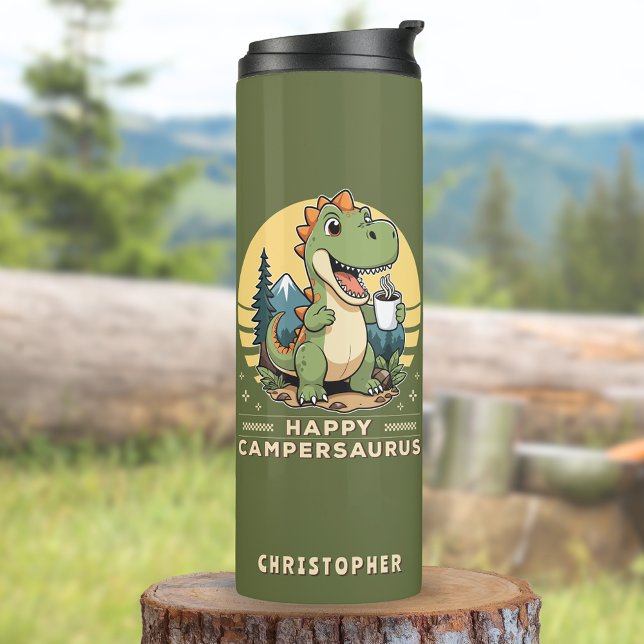 Funny Dinosaur Outdoors Monogrammed Camping Thermal Tumbler (Creator Uploaded)