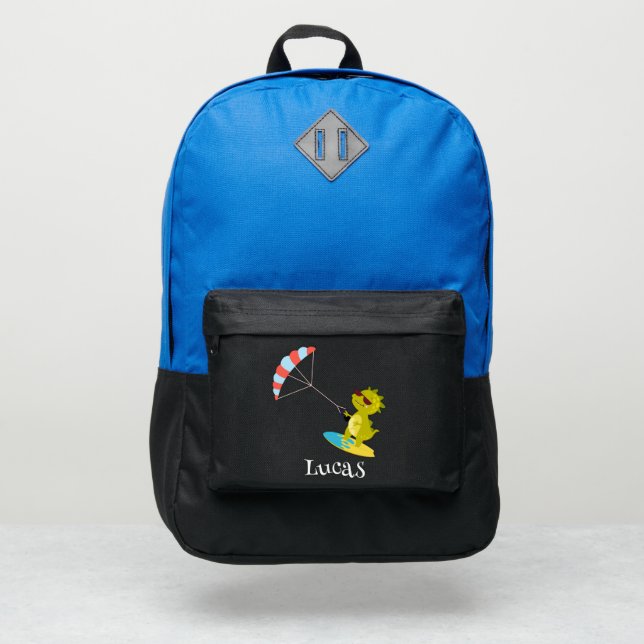 Funny dinosaur Paraglider Board School party kids Port Authority® Backpack (Front)