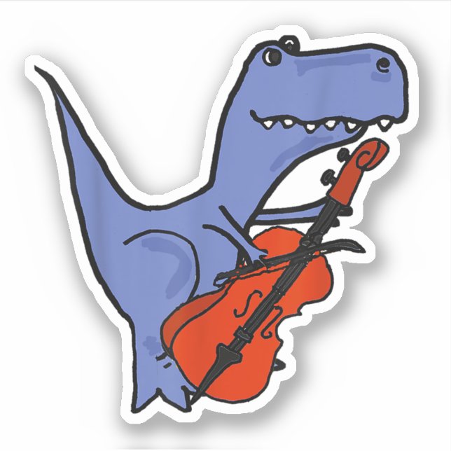 Funny Dinosaur Playing Cello Sticker (Front)