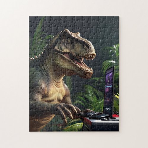 Funny Dinosaur Playing Video Games Jigsaw Puzzle