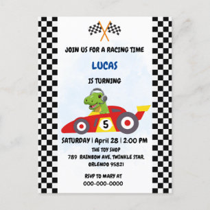 Funny Dinosaur racing car boy game Birthday party Invitation Postcard