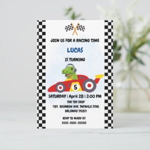 Funny Dinosaur racing car boy game Birthday party Thank You Card