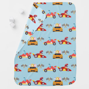 Funny Dinosaur racing car boy kids Birthday party Baby Blanket