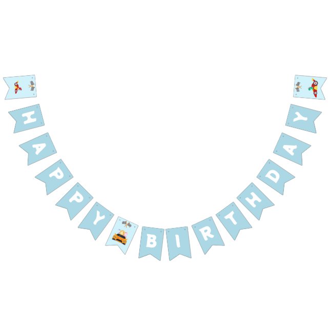 Funny Dinosaur racing car boy kids Birthday party Bunting Flags (All)