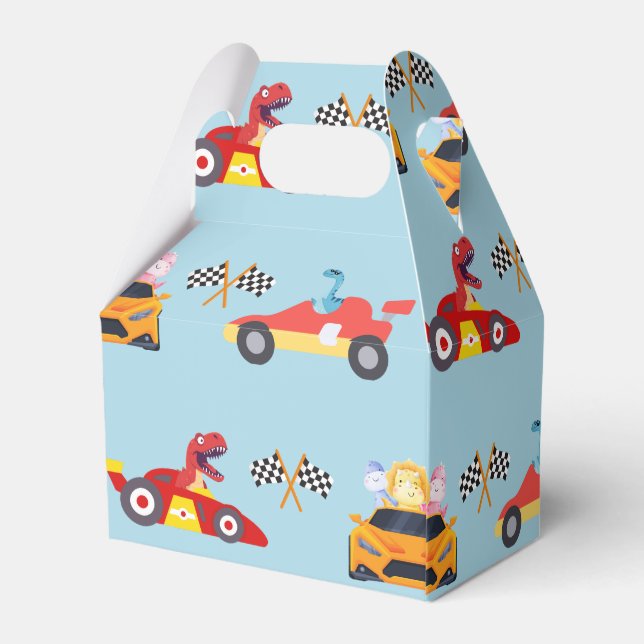 Funny Dinosaur racing car boy kids Birthday party Favor Boxes (Back Side)