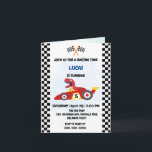Funny Dinosaur racing car boy kids Birthday party Invitation<br><div class="desc">Funny Dinosaur racing car boy kids Birthday party Personalized Name</div>