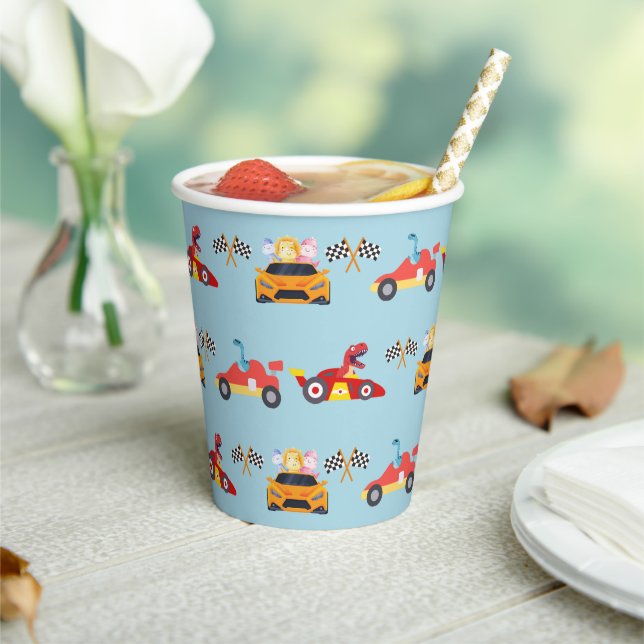 Funny Dinosaur racing car boy kids Birthday party Paper Cups (Insitu)