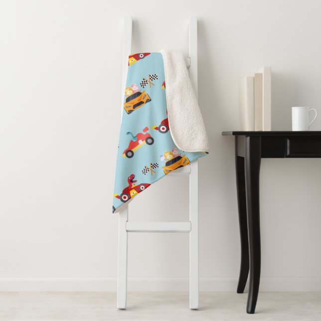 Funny Dinosaur racing car boy kids Birthday party Sherpa Blanket (In Situ)