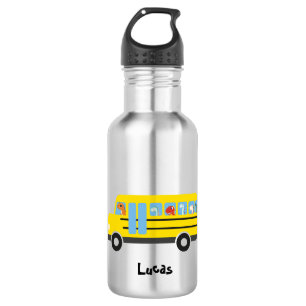 Funny dinosaur Ready Back To School Bus boys kids Stainless Steel Water Bottle