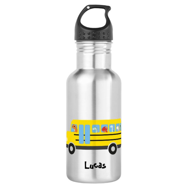 Funny dinosaur Ready Back To School Bus boys kids  Stainless Steel Water Bottle (Front)