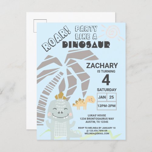 Funny Dinosaur Roar Kids Birthday Party Invitation