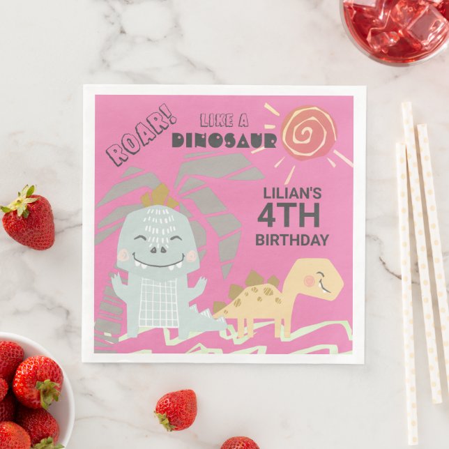 Funny Dinosaur Roar Kids Birthday Party Paper Dinner Napkins (Insitu)