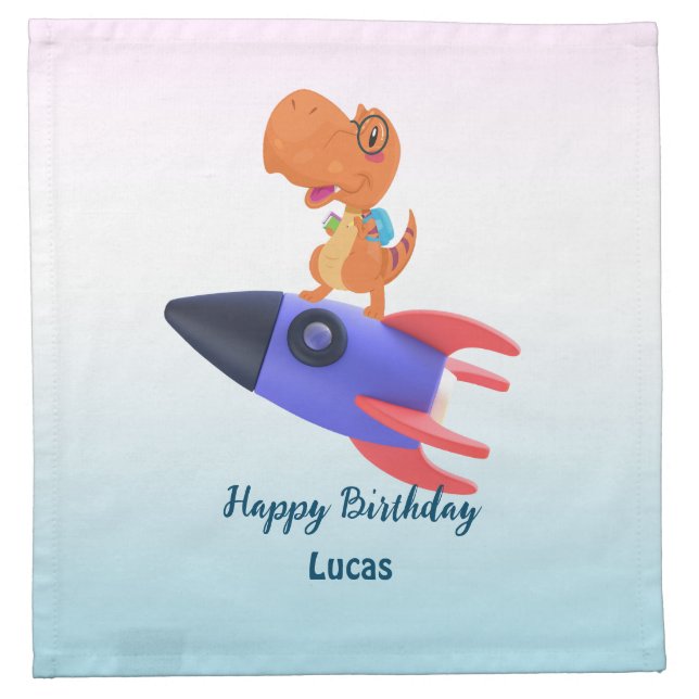 Funny dinosaur rocket back 2 School Birthday party Cloth Napkin (Front)