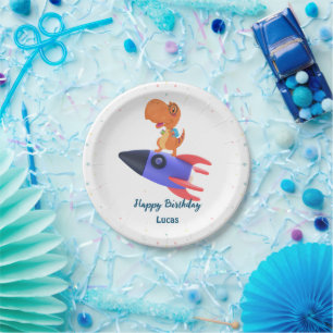 Funny dinosaur rocket back 2 School Birthday party Paper Plates