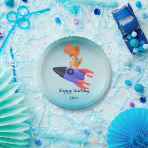 Funny dinosaur rocket back 2 School Birthday party Paper Plates