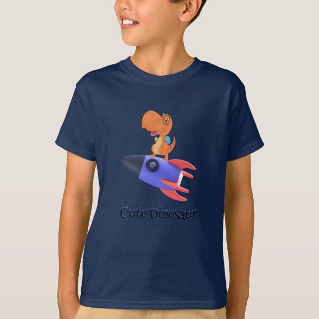Funny dinosaur rocket back 2 School Birthday party T-Shirt (Front)