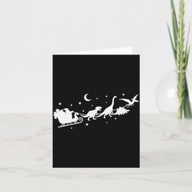 Funny Dinosaur Santa Sleigh Xmas Pajamas For Famil Card (Front)