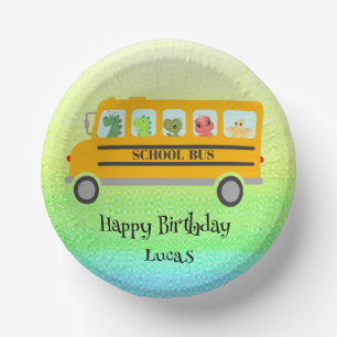 Funny dinosaur school Bus Birthday party DIY Name Paper Bowls