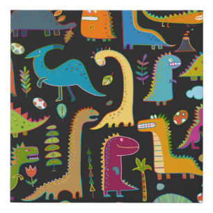 Funny dinosaur seamless pattern faux canvas print