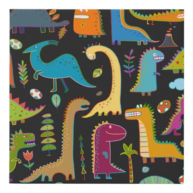 Funny dinosaur seamless pattern faux canvas print (Front)