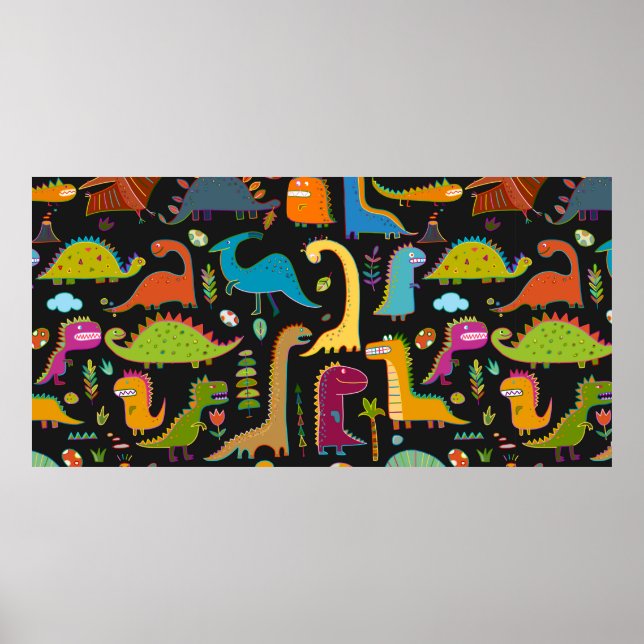 Funny dinosaur seamless pattern poster (Front)