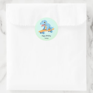 Funny dinosaur Skateboard Birthday party boys Classic Round Sticker