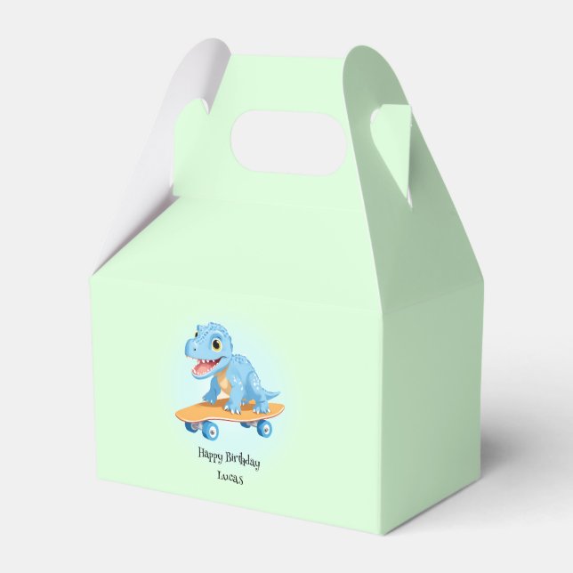 Funny dinosaur Skateboard Birthday party boys Favor Boxes (Front Side)