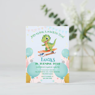 Funny dinosaur Skateboard Birthday party boys Invitation Postcard