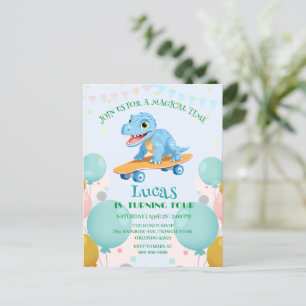 Funny dinosaur Skateboard Birthday party boys Invitation Postcard